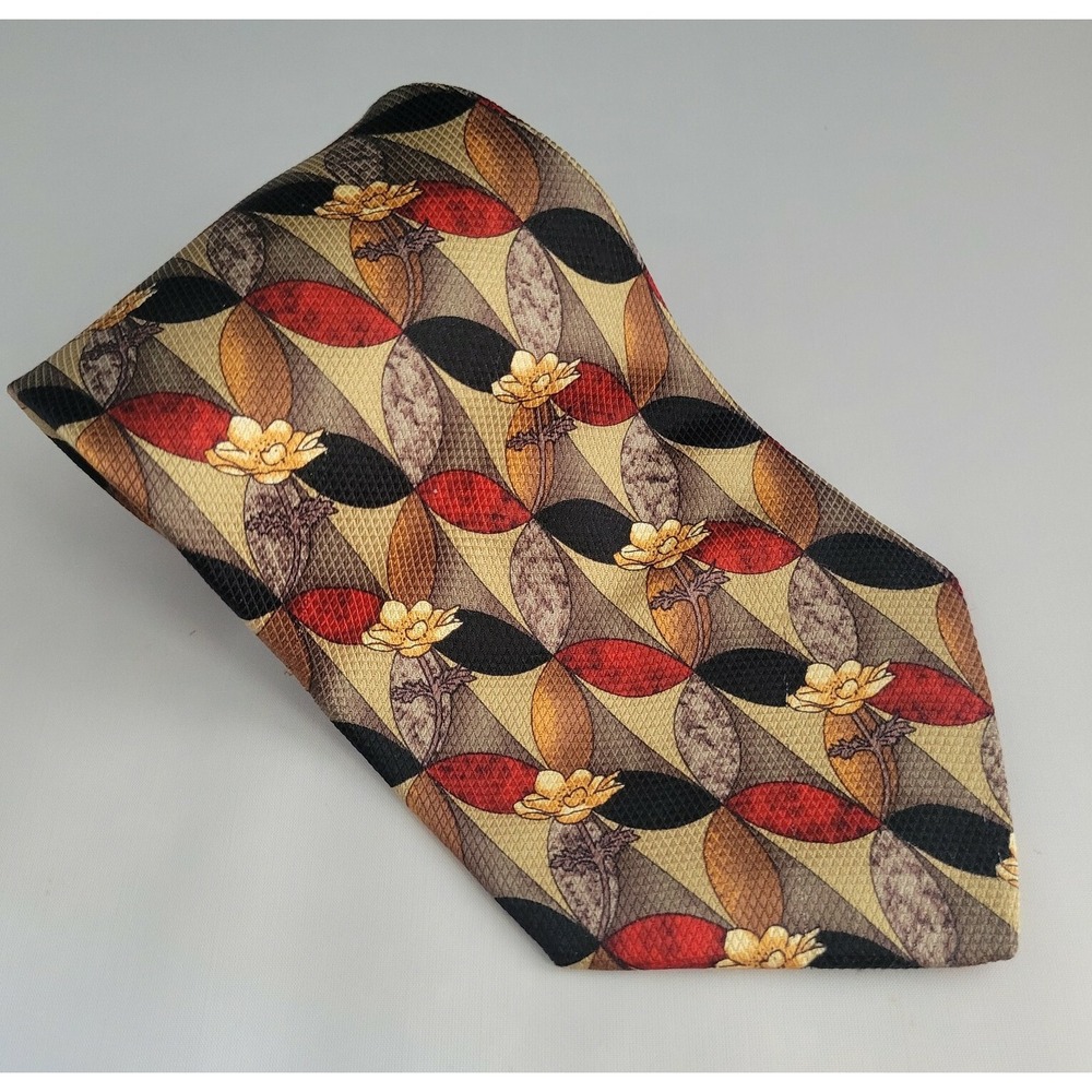 J. Riggins Vintage 100% Silk Tie Red Gold Floral Stripe